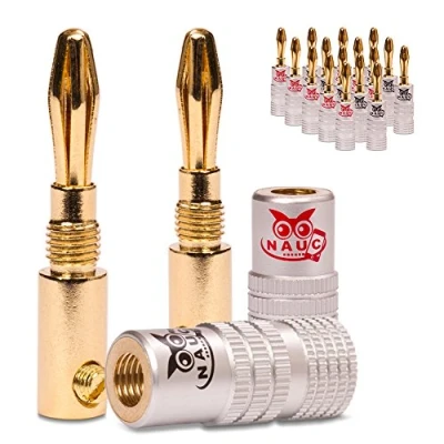 Abbildung von NAUC Bananenstecker für Lautsprecherkabel 18 Stück Stecker als Set Steckverbinder 24K vergoldet schraubbar HiFi Receiver Verstärker