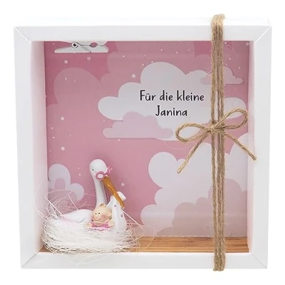 Abbildung von ZauberDeko Geschenkbox Geldgeschenk MIT NAMEN Baby Storch Mädchen Geburt Taufe Gutschein