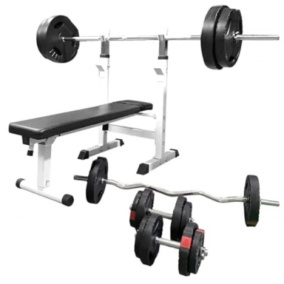 Abbildung von Hantelbank mit Langhantelset Gripper 100 kg