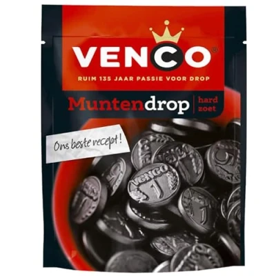 Abbildung von Venco Muntendrop 225g I Kräftige süße Lakritztaler aus den Niederlanden Holländische Muntdrop Lakritz Taler Zoete Stevige Drop Holland.