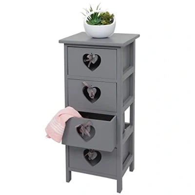 Abbildung von Mendler Kommode Forli, Schubladenkommode Schrank, 4 Schubladen mit Herzen 70x29x25cm, Shabby Look, Vintage grau blau