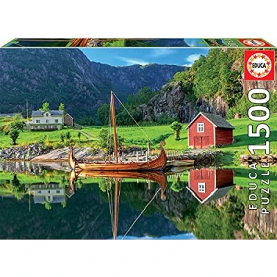 Abbildung von Educa 18006, Wikingerschiff, 1500 Teile Puzzle für Erwachsene und Kinder ab 12 Jahren, Skandinavien, nordische Landschaft
