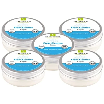 Abbildung von GREENDOOR Deo Creme 5x 50ml Family Pack, Deodorant ohne Aluminium Salze u Alkohol, natürlich Tierversuche, Naturkosmetik Deocreme vegan Cremedeo Spar set