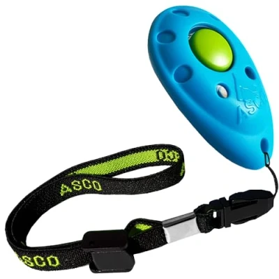 Abbildung von ASCO Premium Clicker, Hunde und Katzen Klicker für professionelles Clickertraining mit Stretcharmband, blau, 04PA