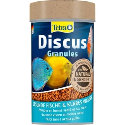 Abbildung von Tetra Discus Granules Fischfutter für alle Diskusfische, fördert Gesundheit, Farbenpracht und Wachstum, 100 ml Dose