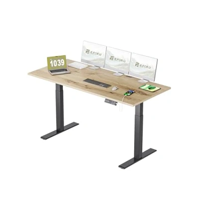 Abbildung von E.For.U® Höhenverstellbarer Schreibtisch 180x80 cm, 2 Motoren, Stabiler Höhenverstellbar Elektrisch Mit Fach Teleskop, 4 Memory Steuerung, Tischplatte (Schwarz + Asteiche)