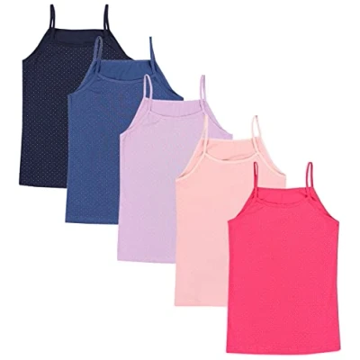 Abbildung von TupTam Mädchen Unterhemd Spaghettiträger Top 5er Pack, Farbe: Punkte Rosa Blau Lila, Größe: 146 152