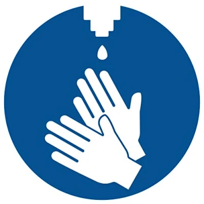 Abbildung von HERMA 12928 Hinweis Aufkleber Hände desinfizieren rund, 20 Aufkleber, Ø 10 mm, 4 pro A4 Bogen, selbstklebend, bedruckbar, wetterfest, ablösbar, Hinweisschilder aus Folie, blau