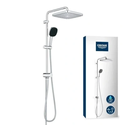 Abbildung von GROHE Vitalio 250, Duschsystem mit Umstellung, wassersparend, 8l pro Min (für vorhandene Armaturen, 2 Strahlarten, Brausestange 74cm), eckig, chrom, 26698001
