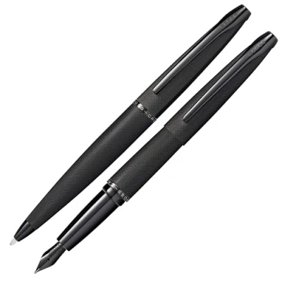Abbildung von Cross ATX Kugelschreiber und Füllfederhalter Geschenkset (Strich bzw. Federstärke M, Schreibfarbe schwarz) gebürstetes Schwarz