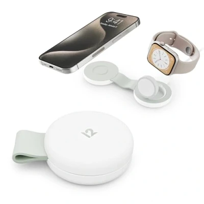 Abbildung von Twelve South Butterfly SE 2 in 1 Qi2 Reise Ladegerät für iPhone, Airpods und Apple Watch, Weiß