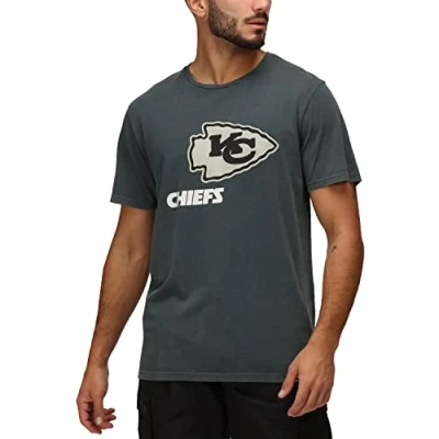 Abbildung von RE:COVERED X NFL Herren T Shirt Kansas City Chiefs Logo Schriftzug Baumwoll Rundhals RCNFL1317D Grau