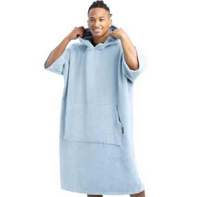 Abbildung von HOMELEVEL Unisex Bademantel Badeponcho aus 100% Baumwolle für Erwachsene mit Kapuze,
