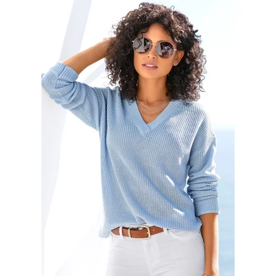 Abbildung von Lascana Vausschnitt Strickpullover, Damen, Größe: 32/34, Bleu