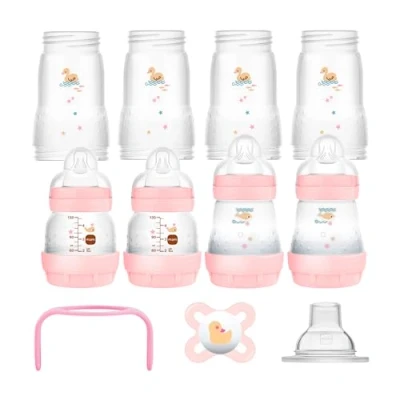 Abbildung von MAM Easy Start Anti Colic Babyflaschen Set, Bodenventil gegen Koliken, mitwachsend, selbst sterilisierend, Farbe: orange creme