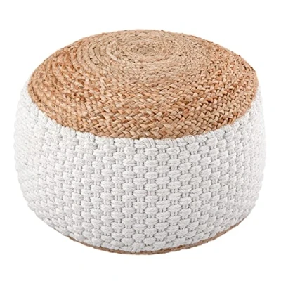 Abbildung von casamia Pouf Hocker Jute Sitzpouf Bodenkissen Boho Natur Fußhocker rund Würfel Größe 1