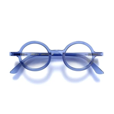 Abbildung von LONDON MOLE Brillen Moley Lesebrille Runde Coole Leser Stilvolle Herren Damen Unisex Federscharniere Transparentes Blau + 3,0 Vergrößerung