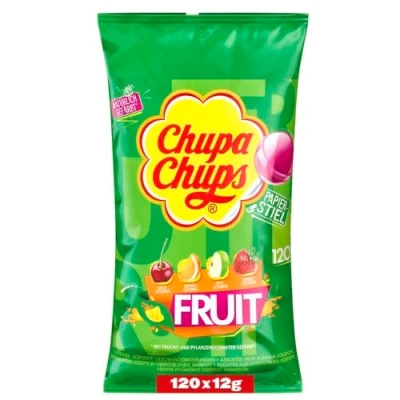 Abbildung von Chupa Chups Fruit Lutscher Beutel, Nachfüll Beutel enthält 120 Frucht Lollis in 4 Geschmacksrichtungen Apfel, Erdbeere, Orange &amp; Kirsche, für Halloween, x 12g