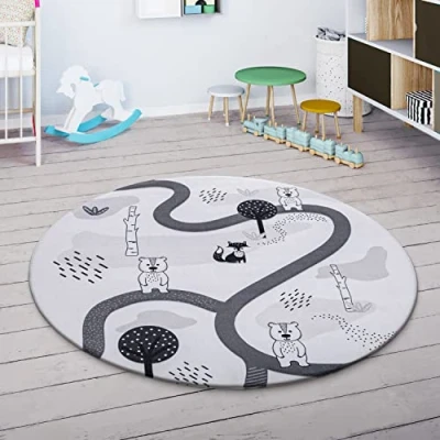 Abbildung von Paco Home Kinderteppich &quot;Chicos 560&quot;, rund, Flachgewebe, Straßen Spiel Teppich, Kinderzimmer