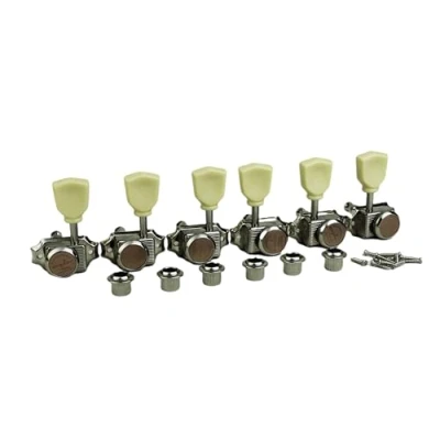 Abbildung von Guyker 3 x abschließbare Gitarrenmaschinenköpfe im Vintage Stil 1:15 Verhältnis Verriegelungsstring Nickel Deluxe Einstellschlüssel Tuner Set Ersatz für elektrische, akustische oder Folk Gitarren
