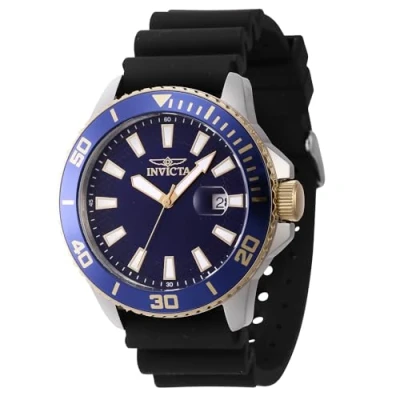 Abbildung von Invicta Pro Diver 46092 Herren uhr Wasserdicht Analog Quarzuhrwerk Edelstahl mit blauen zifferblat 45mm