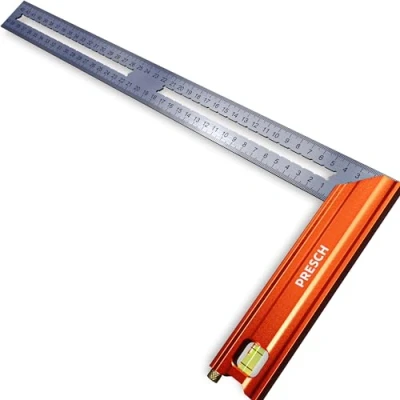 Abbildung von Presch Anschlagwinkel 400mm Hochpräzise &amp; Rostfrei Innovatives Streichmaß 40cm Exakter Schreinerwinkel inkl. Wasserwaage Anreißnadel für ultimative Vielseitigkeit Perfekte 90 45