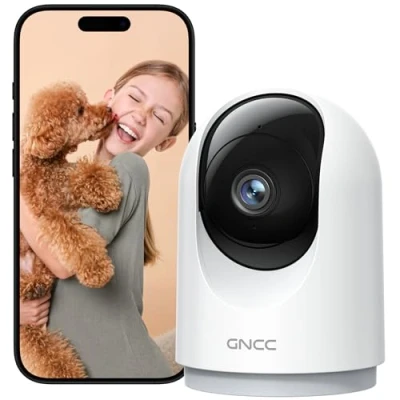 Abbildung von GNCC 2K WLAN Kamera Indoor, 360 Überwachungskamera Innen mit Zwei Wege Audio, Bewegungsverfolgung, IR Nachtsicht für Haustier, Hunde, Babyphone kompatibel Alexa