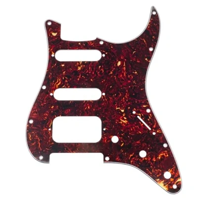 Abbildung von Musiclily Pro 11 Löcher Round Corner HSS Strat Schlagbrett Gitarren Pickguard mit 2 Schrauben Humbucking Pickup Mount für Fender American/Mexican Stratocaster E Gitarre,4 lagig Tortoise