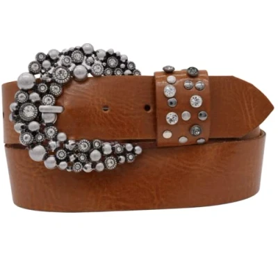 Abbildung von AnnaMatoni Damen Leder Gürtel weiches Rindsleder 3mm stark mit Hochwertiker Strassstein Schließe 4cm breit Ledergürtel (braun 640, TW95 Gesamtlänge 110cm)