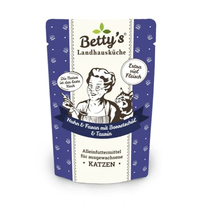 Abbildung von Betty&#039;s Landhausküche Katzennassfutter Huhn &amp; Fasan mit Borretschöl 12x 100g im Frischebeutel