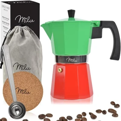 Abbildung von Milu Aluminium Espressokocher Set, Bandiera Italiana, 300ml (6 Tassen), 1 von FROG.coffee