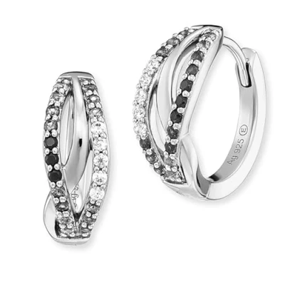 Abbildung von Engelsrufer Damen Yin Yang Infinity Creolen aus Sterling Silber besetzt mit 44 weißen bis schwarzen Zirkonia Steinen Clipverschluss nickelfrei