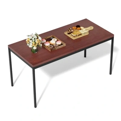 Abbildung von FurnitureR Esstisch, Küchentisch im Vintage Holzmuster, Metallrahmen, rechteckiger mit verstellbaren Füßen für Esszimmer, Wohnzimmer, 150 x 75 cm, brauner Schreibtisch &amp; schwarze