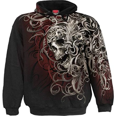 Abbildung von Spiral Skull Shoulder WRAP Hoodie mit Allover Motiv Schwarz M