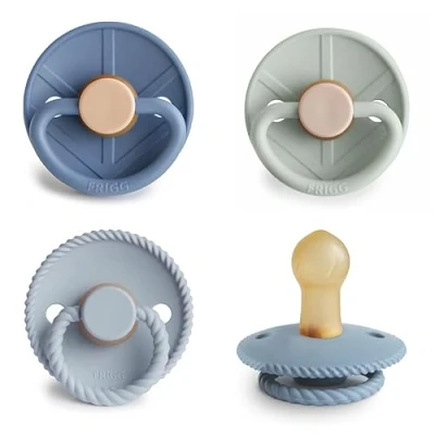 Abbildung von FRIGG Multipack Latex Schnuller 4&#039;er Packung Naturgummi/Naturkautschuk Hergestellt in Dänemark Symmetrischer Sauger Kirschform (Skyline Serenity, Größe 1 (0 6 Monate))