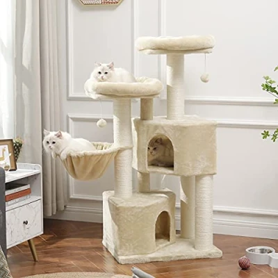 Abbildung von MSmask Kratzbaum groß XXL, Katzenbaum für Katzen stabil mit Sisal Kratzstangen, 2 Aussichtsplattform