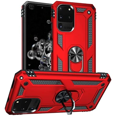 Abbildung von Verco Hybrid Armor Shiel Case für Samsung Galaxy S20 Ultra Hülle, extrem robust mit Magnet Fingerring Halter Handyhülle 5G Panzerhülle, Rot