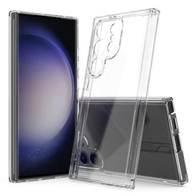 Abbildung von CoverKingz Handyhülle kompatibel mit Samsung Galaxy S24 Ultra Stoßfeste Handy Hülle Kameraschutz Silikon/Acryl Cover Clear Slim Hybrid Case Transparent
