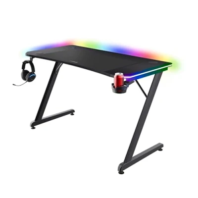Abbildung von Trust Gaming GXT 710 Luminus Pro Tisch 120x60 mit LED RGB, Integriertes Kabelloses Ladegerät 10 W, Farb Modi, Schreibtisch Becherhalters, Kopfhörer Hakens Schwarz