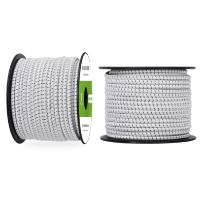 Abbildung von Abma Cord Gummiseil Expanderseil 5mm 30M Gummischnur UV Beständig Planenseil 100% Dehnung Spannseil für Plane, Anhängerplane, Sonnensegel, Zelte, Banner Weiss &amp; Schwarz