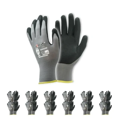 Abbildung von Arbeitshandschuhe für Mechaniker, Elektriker, Montagehandschuhe, Werkstatt, gartenhandschuhe, kfz Handschuhe, mit Rutschfeste &amp; Touchscreen Funktion, 12 Paar Nitril Schutzhandschuhe Herren (Größe 8/M)