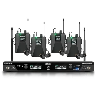 Abbildung von D Debra ST 202 UHF In Ear Monitor System Stereo Drahtlos, Zweikanal Drahtlos IEM mit Monitoring Typ für die Bühne, Empfänger Studio, Gitarre, Band Performance (Zweikanal, 4 Bodypack)