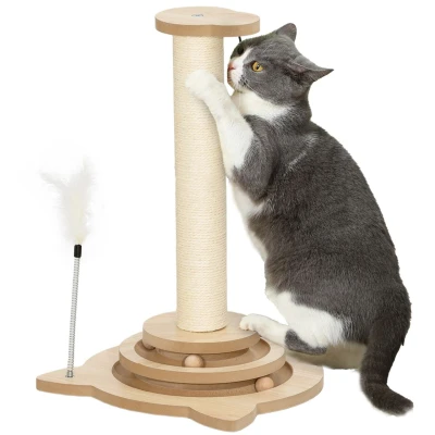 Abbildung von PawHut Kratzbaum 4 in 1, 49cm, Sisal Katzenkratzbaum mit Spielball, Katzen Kratzmöbel, Indoor, Eiche