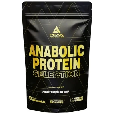 Abbildung von PEAK Anabolic Protein Selection 900g Geschmack Peanut Chocolate Chip I 30 Portionen Mehrkomponenten mit Whey Isolat, Konzentrat, Hydrolysat &amp; Sojaprotein Isolat L Leucin Muskelaufbau 900 g
