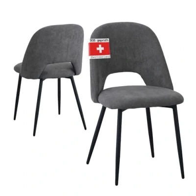Abbildung von Albatros International Esszimmerstuhl SILVI Cord 2er Set Grau Modern bequem Retro (2er Set, Grau), Stilvolles Vintage Design, Eleganter Polsterstuhl am Esstisch