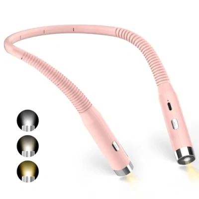 Abbildung von Diboniur Handarbeitslampe, Wiederaufladbare Leselampe Hals, 3 Farben und Helligkeitsstufen, 360 biegbar, USB Stricklampe für Büchern im Bett, Reisen, Stricken, Camping（Rosa）