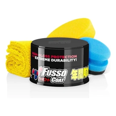 Abbildung von Detailmate Soft99 New Fusso Coat 12 Months Wax Dark Hartwachs Autowachs, Lackversiegelung, 200 gr für dunkle Lacke schwarz + langfloriges Mikrofaser Poliertuch Polierschwamm