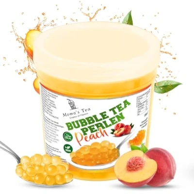 Abbildung von Momo&#039;s Tea Bubble Perlen 1,3 KG mit Echtem Fruchtsaft, Vegan, Glutenfrei, Halal Popping Boba Fruchtperlen für &amp; Desserts Pfirsich Geschmack Spice Up Your Drinks