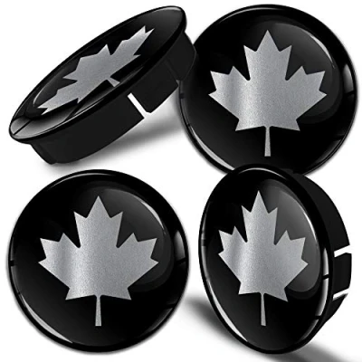 Abbildung von Biomar Labs® 4 x 60mm / 55mm Universal Kunststoff Nabenkappen Kappen Schwarz Silber Ahornblatt Canada Kanadische Kanada Flagge Felgendeckel Radkappen Radnabendeckel Nabendeckel Auto Tuning C 111