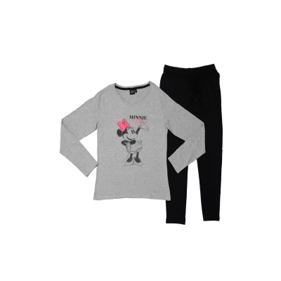 Abbildung von Disney Minnie Mouse SET Langarm OBE Nachtwäsche Shirt, Damen, Größe: Large, Grau schwarz